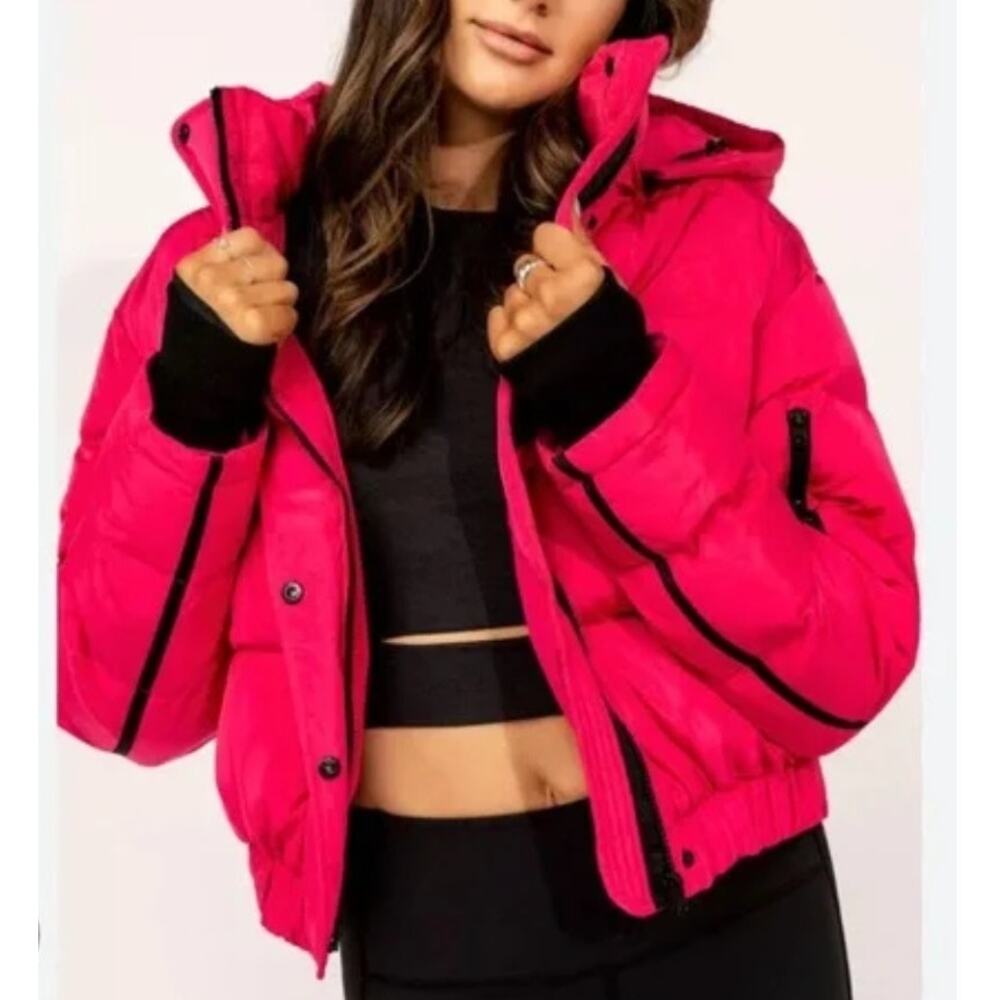 IVL Collective Puffer Jacket Pink Detachable Hood Zipper Pocket Size Medium